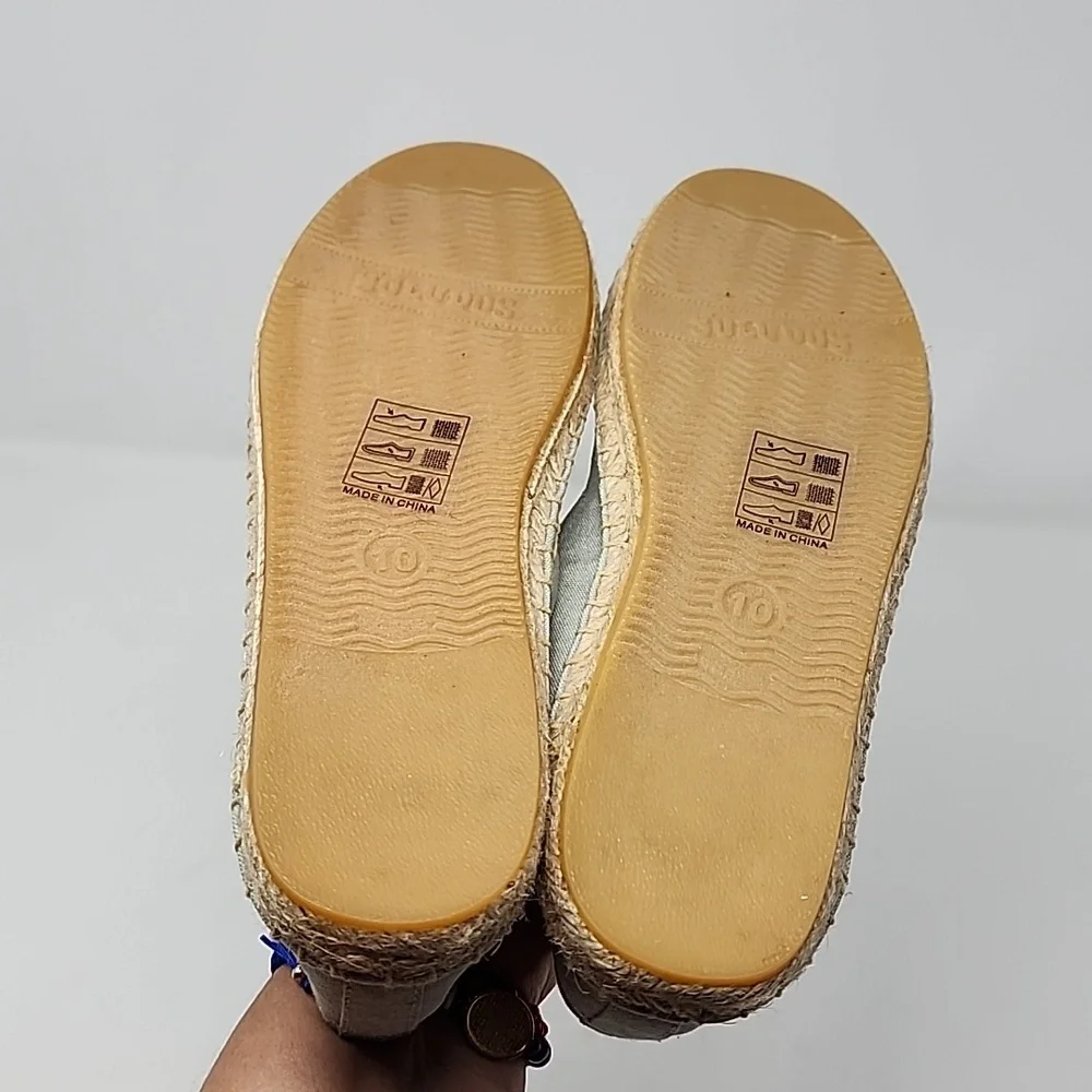 Soludos Embroidered Flamingo Chambray Espadrilles Size 10